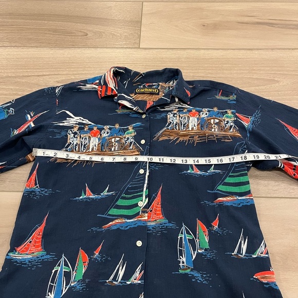 Cacharel Paris Vintage Nautical Button Down Cotton Shirt Navy S - Picture 4 of 7